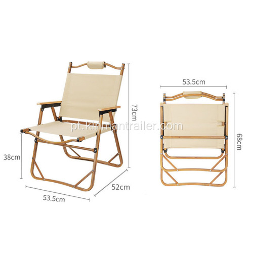 Cadeira portátil dobrável de alumínio de grãos de madeira vintage com braços